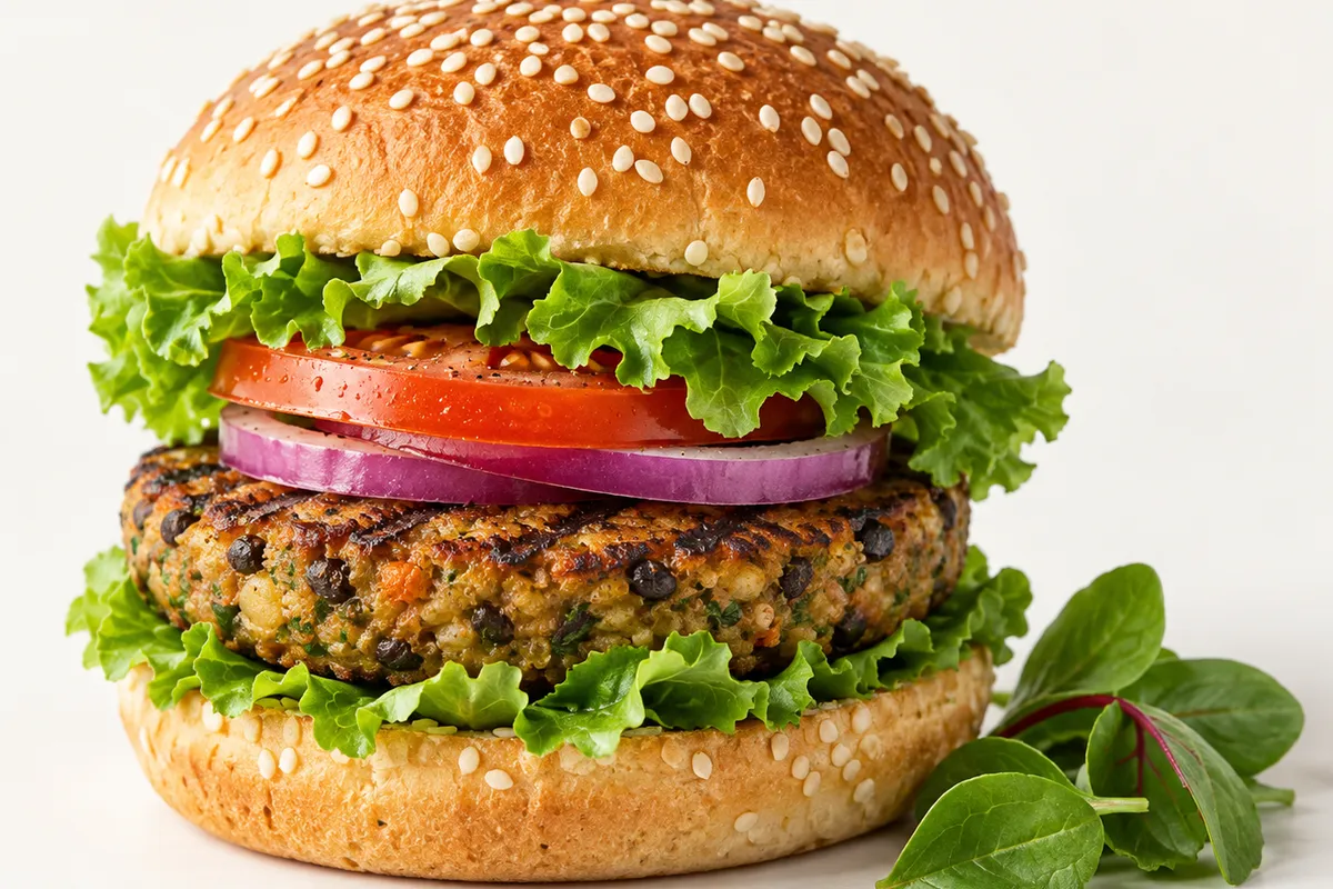 Burger mit pflanzlichem Bratling und Gemüse