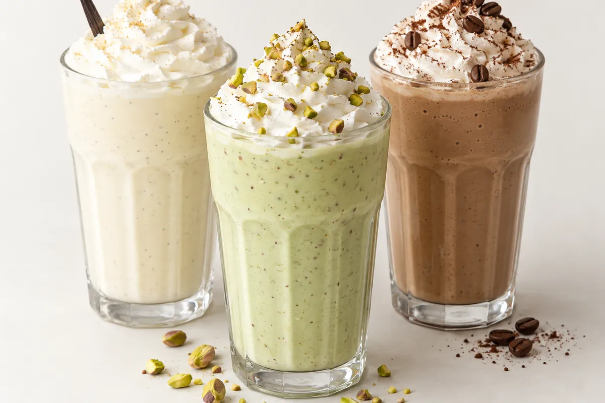 Milchshakes in neutralen Gläsern
