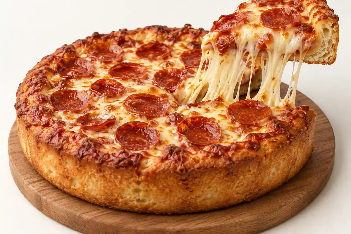 Pizza mit dickem Boden und Käse